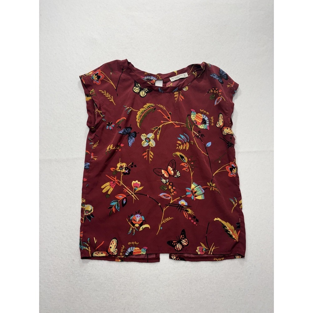 Abercrombie & Fitch Essentials Blouse Womens XS Red Floral Butterfly Print Boho